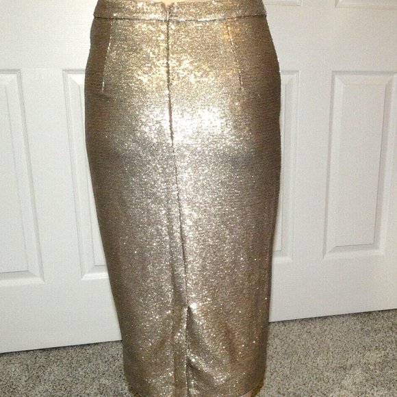 Gold Pencil SKIRT Fitted Gorgeous Party Prom Dinner Date Night Size UK 8 = US 4 - Picture 2 of 15